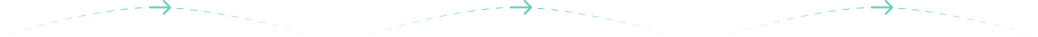 Three teal dashed arrows forming a curved, winding progress line from left to right on a black background.